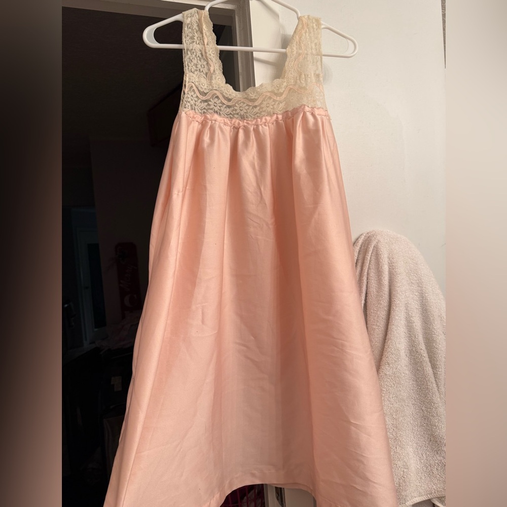 Vintage Pink Lace-Trim Satin Dress